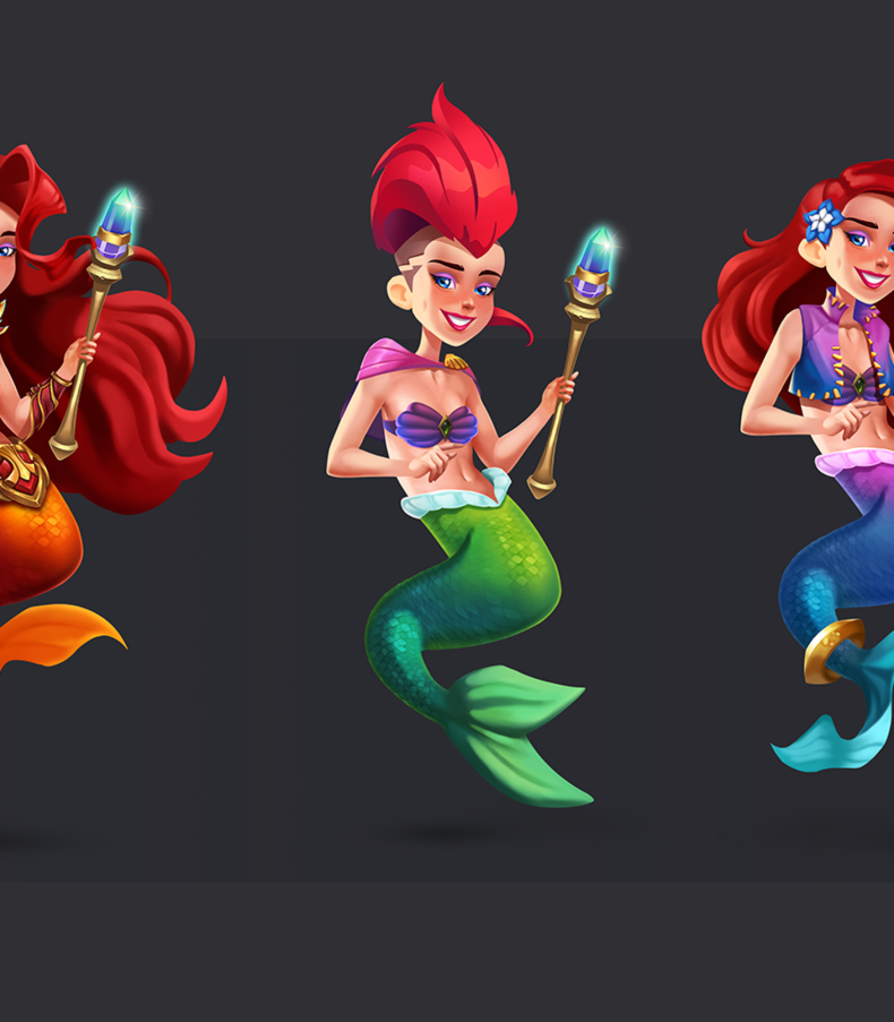 game character design - stylized character design - 2D mermaid character design in 3 levels