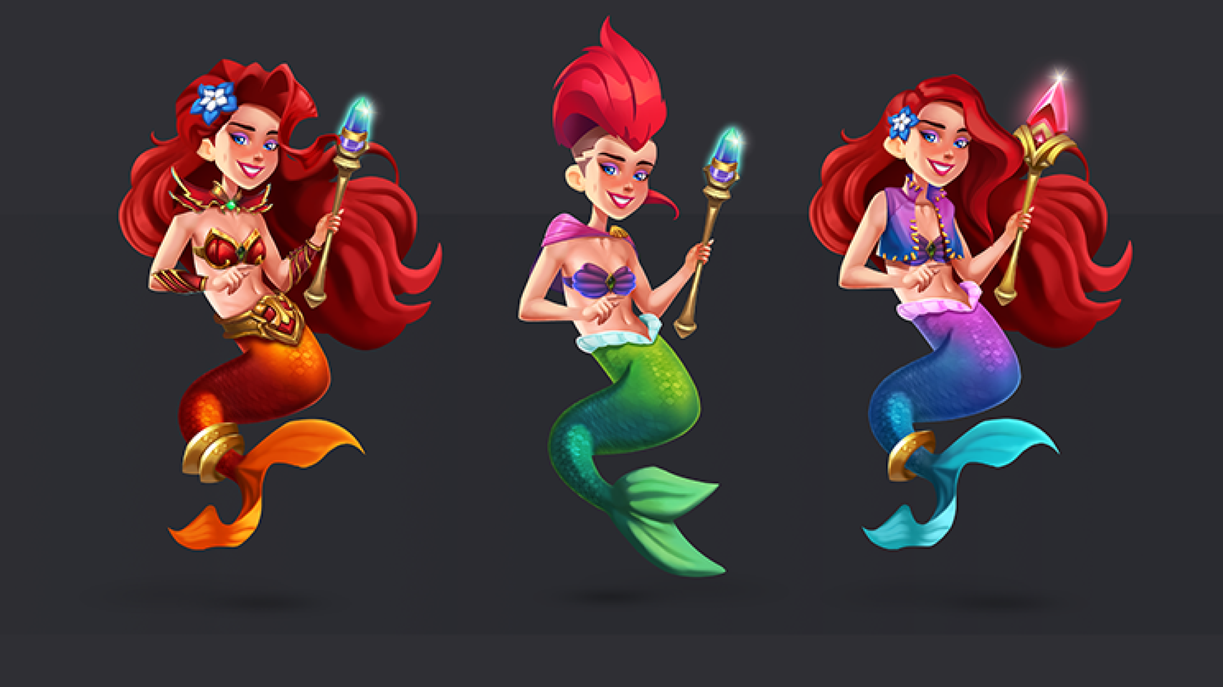 game character design - stylized character design - 2D mermaid character design in 3 levels