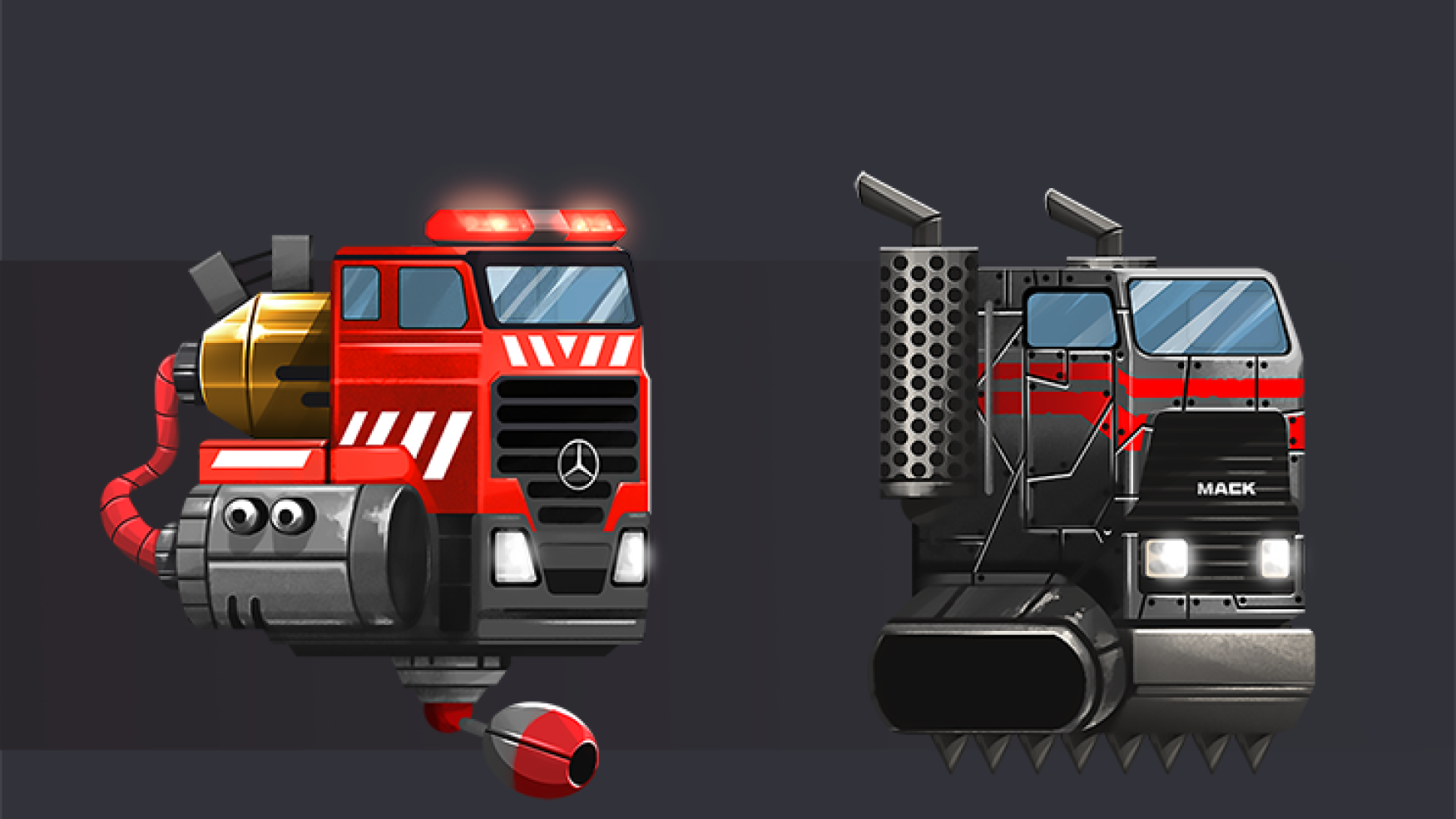 2D game vehicle design - 2D game art - prop design - Game art of two stylized, futuristic vehicles