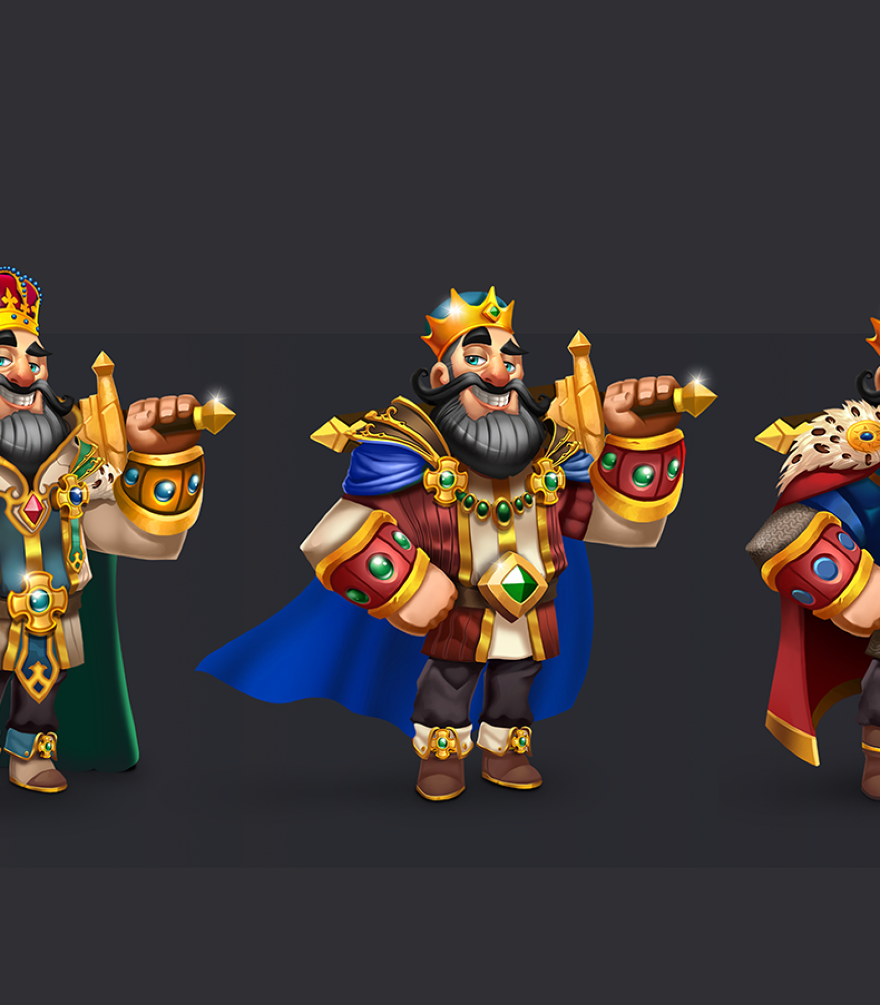 game character design - stylized character - design - 2D king character design in 3 levels