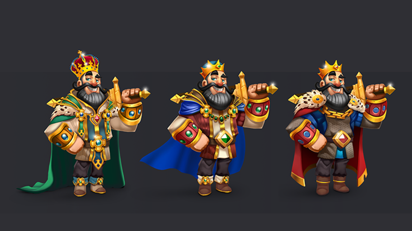 game character design - stylized character - design - 2D king character design in 3 levels