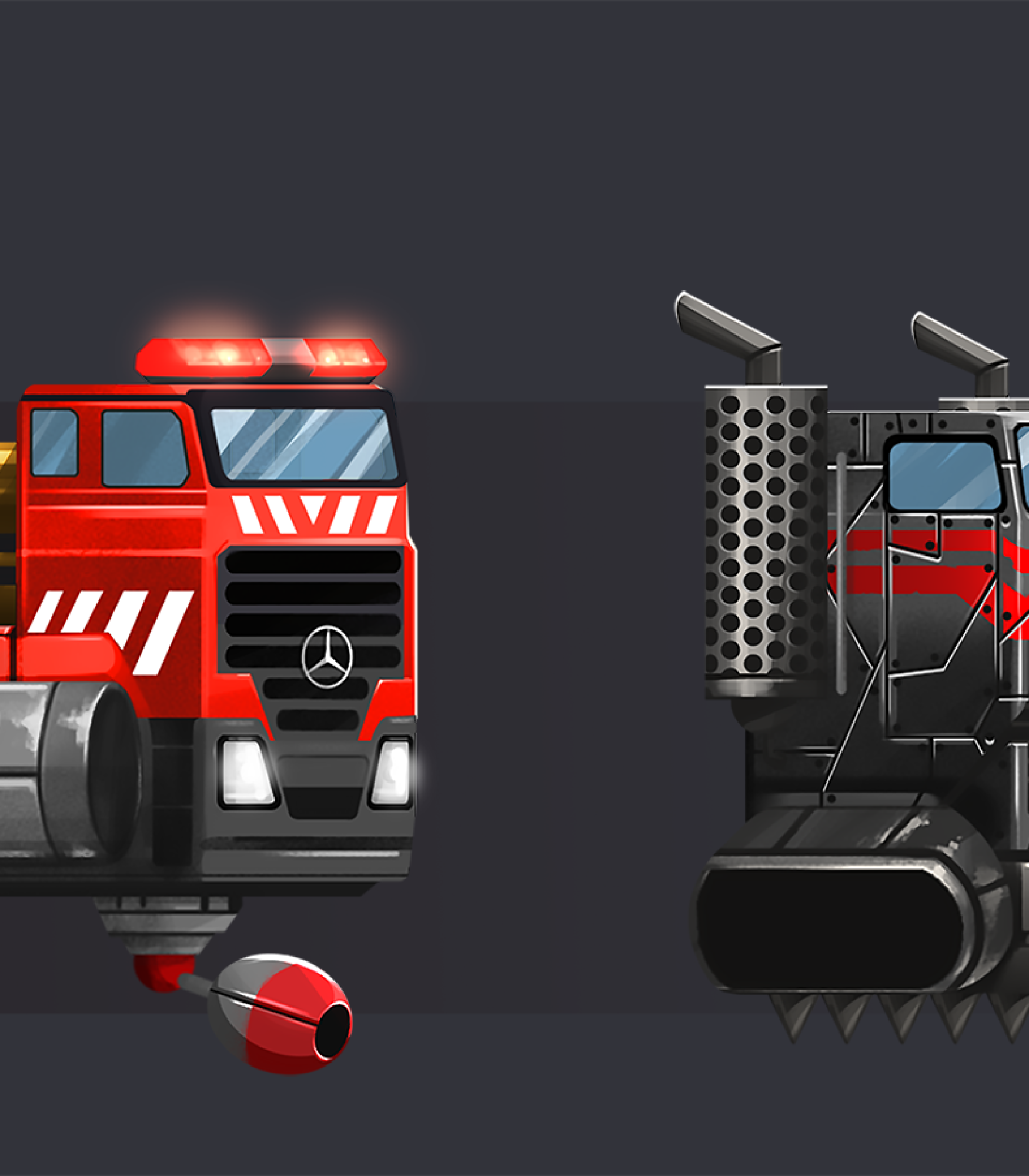 2D game vehicle design - 2D game art - prop design - Game art of two stylized, futuristic vehicles