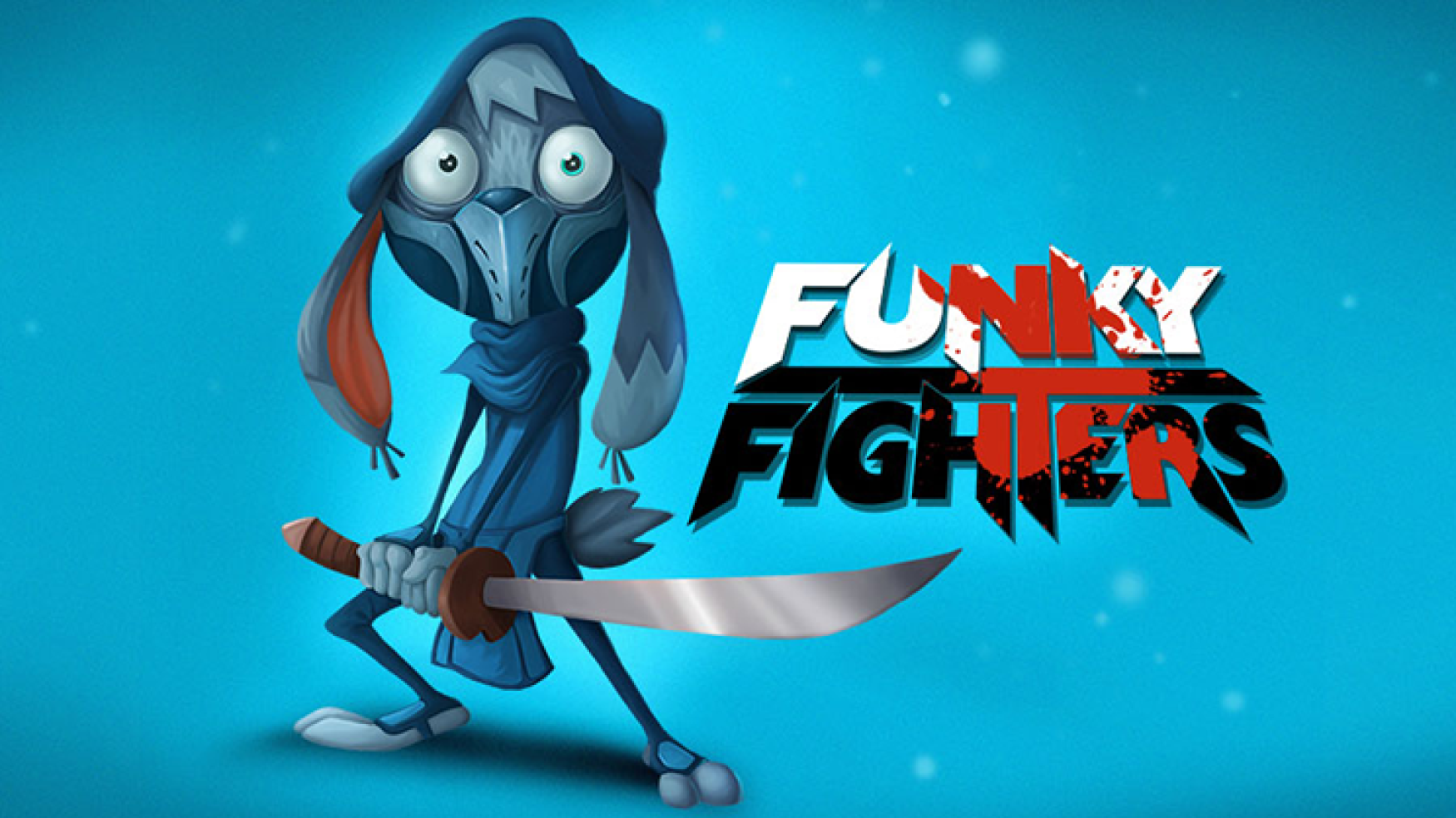 game character design - cartoon character design - 2D character design - A blue rabbit with a sword on a blue background