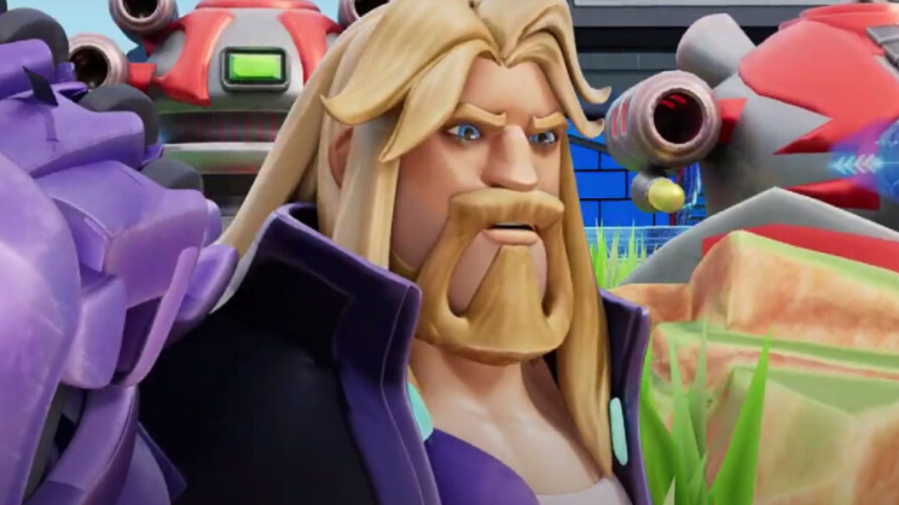 3D game character design of a male warrior with long blond hair and beard